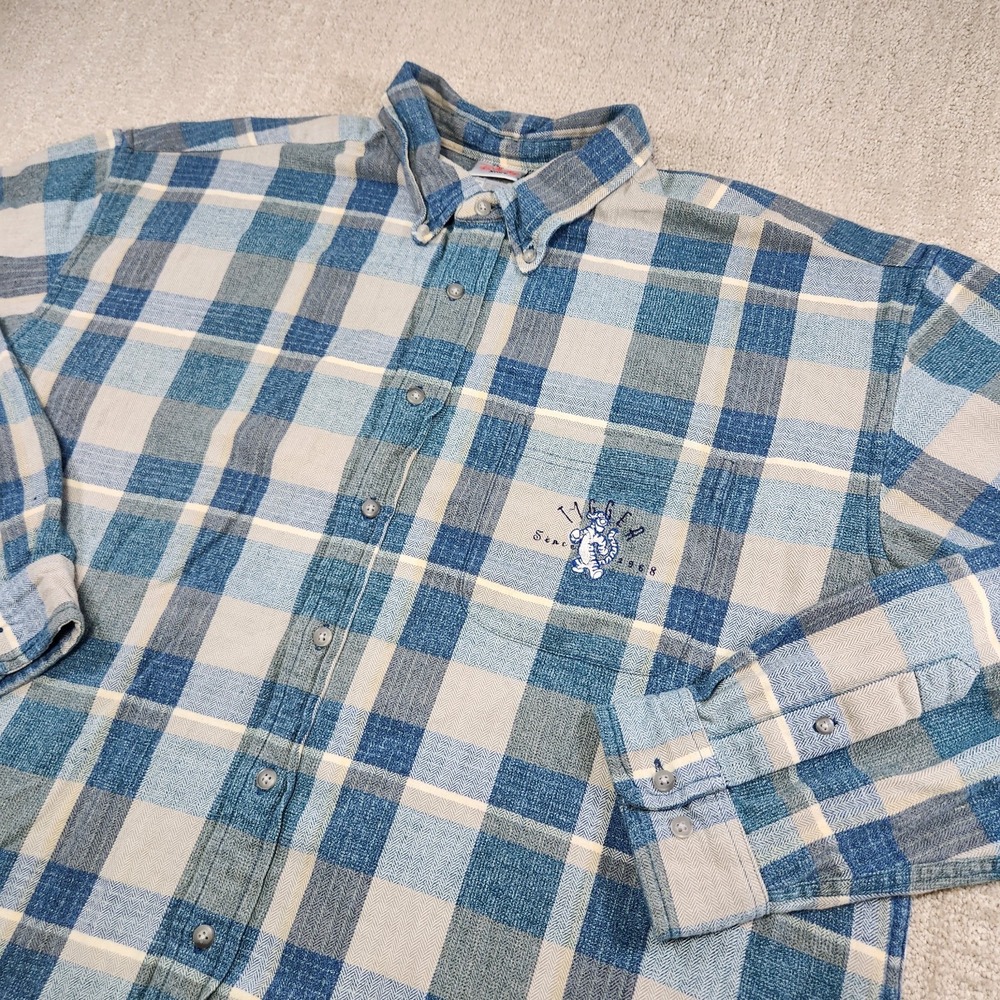 Vintage Disney Shirt Men XL Tigger Button Down Check‎ Plaid 90s Y2K Herringbone